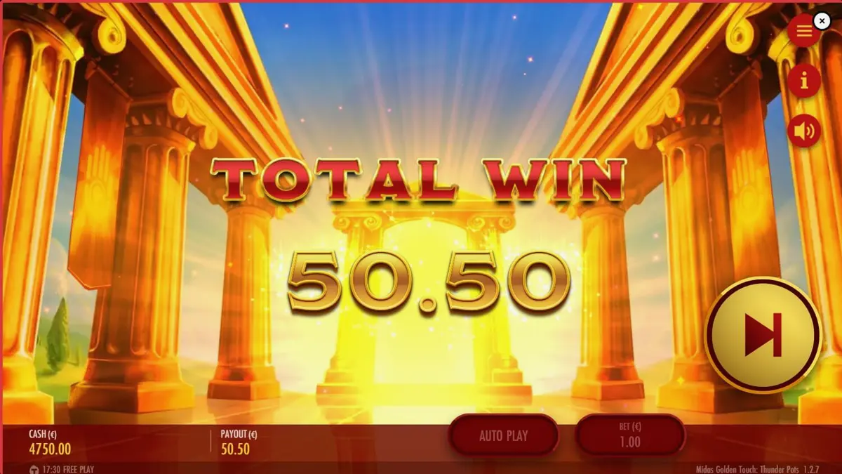 Tampilan visual slot Midas Golden Touch: Thunder Pots dengan tema emas dan mitologi